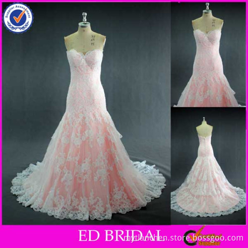 LN159 2015 new fashion sweetheart lace tired real sample pink mermaid wedding dress